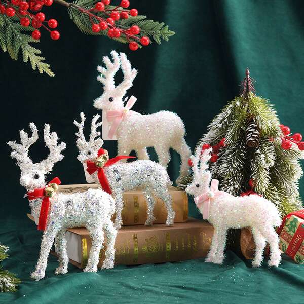 Christmas White Elk Ornaments Christmas Family Atmosphere Decoration Large Doll Shopping Mall Window Decoration Christmas Decorations Winter Room Decor