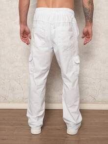 Calça Cargo masculina de lycra spandex skinny slim Colorida jeans - Branco - Visão 6