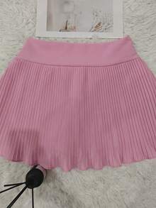 Women's Solid Color Pleated Short Skirt - Pleated Pink - View 1