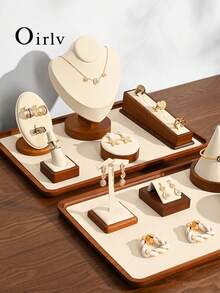 Oirlv Solid Wood Jewelry Tray Bracelet Ring Display Props Sets Jewelry Organizer Holder Necklace Display Stand Jewelry Plate-Beige - Beige - View 8