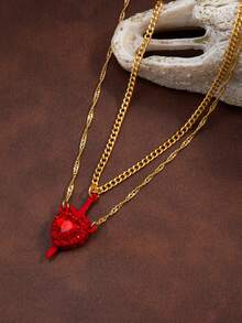 心与剑项链独特情侣项链银色镀金项链情侣首饰圣诞节和情人节礼物 - 心形劍項鍊 - 查看 8