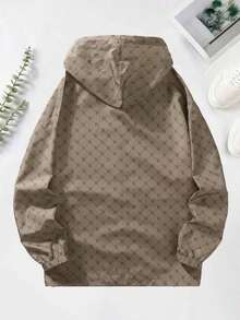 1pc Men's Long Sleeve Letter All-Over Print Hooded Jacket, Streetwear Casual Lightweight Windbreaker , Fall - Khaki - View 2