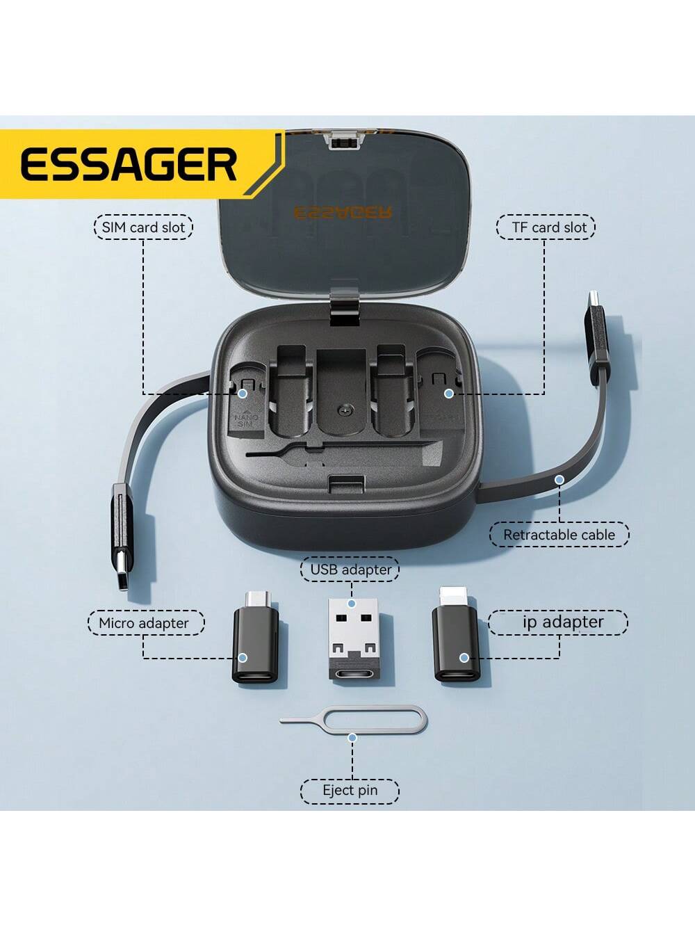 ESSAGER كبل شحن وبيانات نوع C إلى نوع C 60 واط مع...