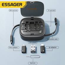 ESSAGER OTG USB Type C 转 Type C 60W Micro IP 收纳盒充电数据线 1M 480Mbps 兼容 、Android、相机、MP3 充电器通用适配器旅行