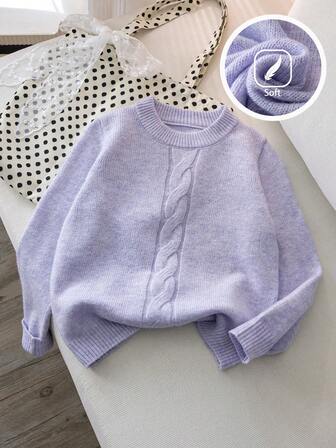 女孩和青少年优雅纯色粗针织套头衫，适合度假、派对、春季、秋季、冬季