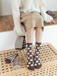 5双装复古美式女款春秋四季可穿中筒袜 - 彩色 - 查看 2