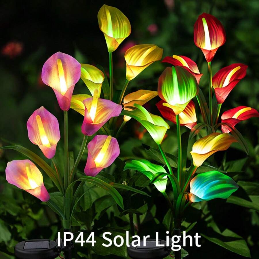 10 PCS 5-Head Calla Lily Solar Lights, Outdoor, Garden, Pathway Decor, Illumination (White, Red, Purple, Blue, Yellow) - 5頭馬蹄蓮 - 查看 1