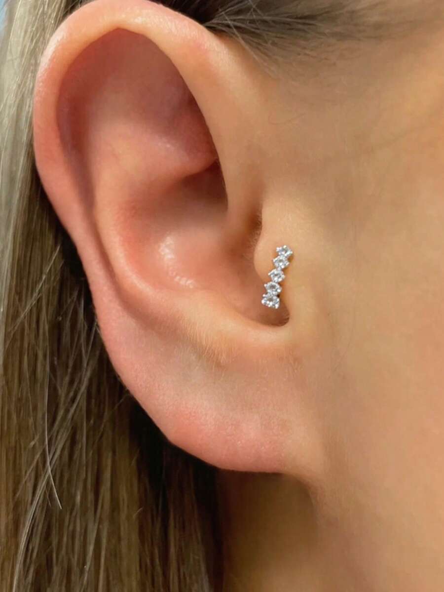 SereneSpark 1 Pc Single 925 Sterling Silver Single Cartilage Piercing Earrings Earrings Unisex Dating Jewelry - Silver - View 1