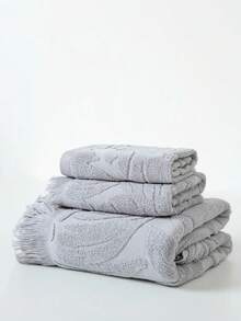 1pc Lightweight Towel Set, Gray Leaf Pattern, Rectangular 70*140cm Bath Towel & 34*74cm/34*34cm Hand Towel, Quick-Dry, Absorbent, Soft, Suitable For Bathroom, Kitchen, Travel, Gifts, Gym, Beach, Hotel, Salon Shower Towels For Beauty Salon, Hotel Sports,Home Essentials, Towel, Skin Care Bath Towel Sheet