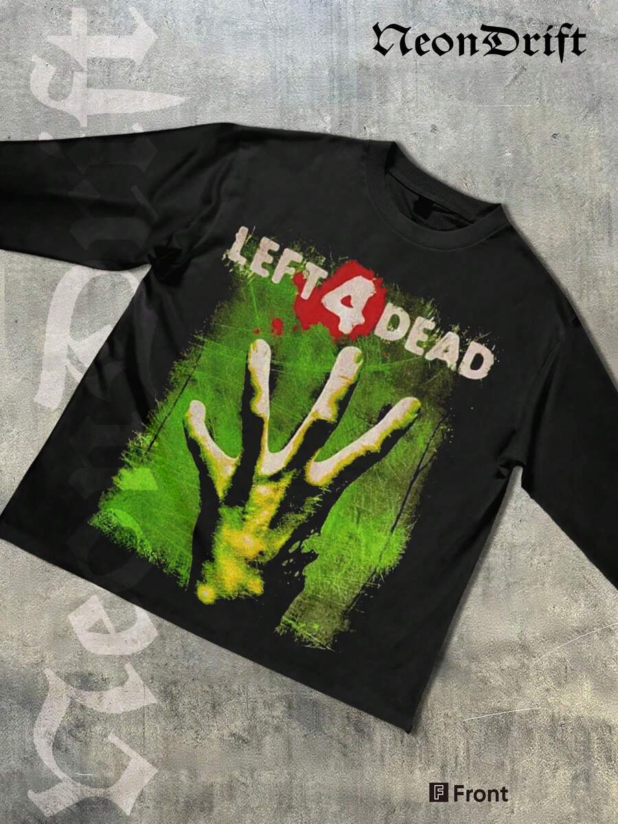 NeonDrift Halloween, Christmas, Thanksgiving Gifts-Glowing Handprint Graphic T-Shirt - Vibrant Neon Design For Gaming Enthusiasts, Perfect For Festivals And Night Outfits, Streetwear Style - màu đen - Xem 1