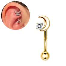 1pc 16G Stainless Steel Eyebrow Ring, Elegant Shiny Zirconia Piercing Jewelry, Curved Brow Bone Earring, Lip/Nose Ring, Rook/Daith Cartilage Earring, Exquisite Butterfly/Flower/Moon/Heart Beads, Unisex All Season