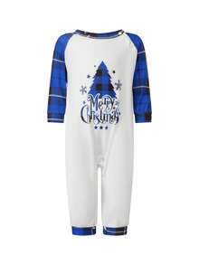 2-Piece Family Matching Christmas Set - Tree Print Long Sleeve Top And Plaid Pants, Holiday Loungewear