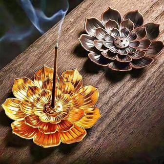 1pc Christmas Atmosphere Decoration Set: Alloy Incense Burner Stand, Golden Lotus Incense Burner, Home Decor For Temple, Yoga Studio, Meditation Incense Coil Holder, Suitable Gift For Religious People