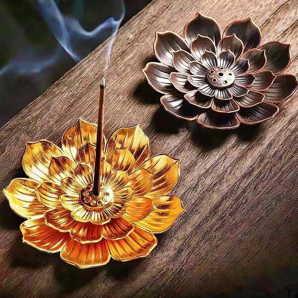 1pc Christmas Atmosphere Decoration Set: Alloy Incense Burner Stand, Golden Lotus Incense Burner, Home Decor For Temple, Yoga Studio, Meditation Incense Coil Holder, Suitable Gift For Religious People