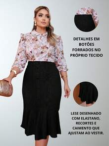 Women's Midi Skirt Fashion Plus Size Chic Casual Style Comfortable Lined Elegant With Buttons - màu đen - Xem 6