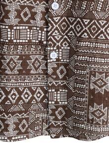 男士纽扣印花休闲短袖衬衫 - 咖啡棕 - 查看 4