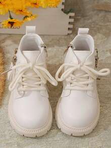 1 Pair Girls Autumn/Winter Style Boots, Casual High-Top Boots For Older Kids, Street Style Short Boots For Students, Anti-Slip Soft Bottom Boots For Toddlers, Boys British Low-Cut Short Boots