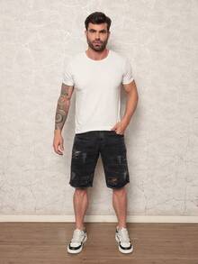 Men's Ripped Bermuda Jeans - 深灰色 - 查看 2