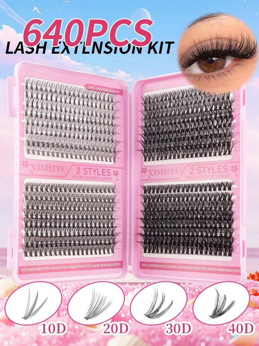 640pcs/Set Large Capacity D-Curl Eyelashes, Large Capacity Eyelash Book, Eyelash Extension Kit (10D+20D+30D+40D+50D+60D+80D/50D+60D+80D+100D), Natural Eye Makeup, 10-16pcs Mixed Waterproof Faux Mink Hair False Eyelashes, 3D Individual Lashes Set, Portable And Reusable, Suitable For Daily Outings, Vacations, Daily Makeup, Cosplay, Full Makeup And Daily Wear - DD - 查看 1