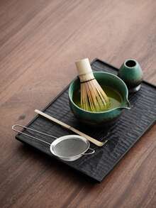 WEN ZHE 抹茶茶道套組,陶瓷窯燒抹茶茶具,竹製茶勺、攪拌架、茶筅、篩網、茶匙,傳統抹茶製作工具組 - 彩色 - 查看 5