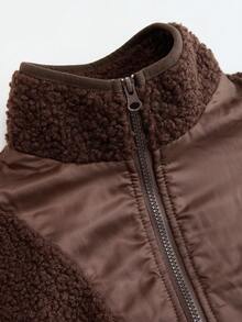 Women's New Casual Stand Collar Zip-Up Fleece Jacket, Autumn/Winter - Coffee Brown - View 5