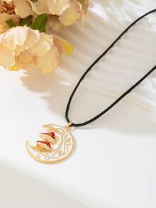 1pc Elegant Minimalist White Metal Moon Pendant Necklace, Versatile & Suitable For Women To Wear On Holidays - White - View 5