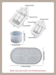 4 PCS/Set - Oval Tray Mold + Chimney Heart House Mold (Large & Small) + Small Cylinder Candlestick Mold, DIY Creative Home Decor Plaster Silicone Molds Set, Epoxy Resin Casting Mould For Handicrafts - White - View 2