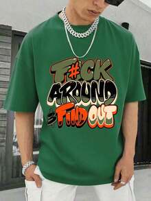 "F@K AROUND & FIND OUT" Graphic T-Shirt - 180g Heavy Cotton Crew Neck T-Shirt With Bold Orange And Green Graffiti Print, Breathable Short Sleeve Shirt For Summer, Casual Streetwear And Outdoor Activities, Everyday Wear Shirt Street Fashion Comfortable Fit, Everyday Wear, Match With Shorts, Outdoor Sports, Golf, Fishing Activities, Sports Shirt, Great Gift, Graphic T-Shirt, T-Shirt-White And Navy Off-The-Shoulder Cropped Top - màu xanh lá - Xem 1