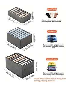 1pc/3pcs Wardrobe Clothes Organizer, 7or9 Grids Portable Wardrobe Organizer, Separate Storage Box, Foldable Wardrobe Drawer Organizer, Suitable For Underwear, Socks, Scarves, Leggings, T-Shirts, Jeans