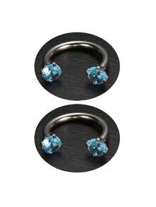 2Pcs Of C Type Zirconia Set Nose Rings Lip Rings Horseshoe Rings Nose Septum Earrings 16G Stainless Steel Pierced Jewelry Suitable For Daily Wear