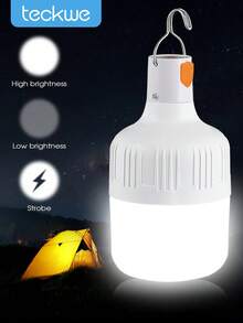Teckwe Bóng đèn LED ngoài trời có thể sạc lại qua USB, bóng đèn khẩn cấp di động có móc treo dùng cho cắm trại, chợ đêm, tiệc Halloween khi mất điện gia đình - trắng - Xem 1