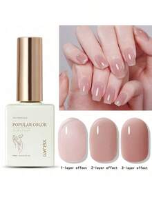 1pc Light Pink Ice Through Gel Nail Polish 15ML Soak Off Glitter Gel Polish For All Seasons - Home Salon Nail Art DIY - 藕粉色 - 查看 6