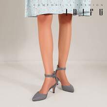 Women's IN3 D'Orsay Pumps Low Kitten Heels For Women Dress Shoes Pointed Closed Toe Wedding Bride Ankle Strap Dressy Silver Black Nude White Gold Heels For Women-2025 - 深灰色絨面革 - 查看 7