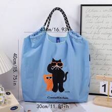 New Cross-Border Japanese Style Women's Handbag, Nylon Embroidered Shopping Tote, Fashionable Cute Cat Glasses Daily Commute Shoulder Bag