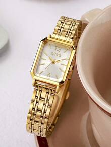 1 Pc Fashionable Square Dial Rivet Marked Quartz Watch With Metal Strap, Suitable For Birthday, Teen Gift, Summer Vacation, Back To School, Halloween Gift - Silver - View 12