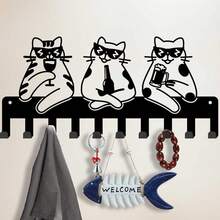 1 件可爱黑猫铁艺钥匙扣，装饰性钥匙收纳架壁钩，适用于客厅、卧室、办公室、乔迁和生日礼物