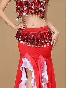 Belly Dance Hip Scarf, Sweet Belly Dance Skirt Wrap Performance Shiny Sequin Coins, Women Belly Dance Costume - Multicolor - View 18