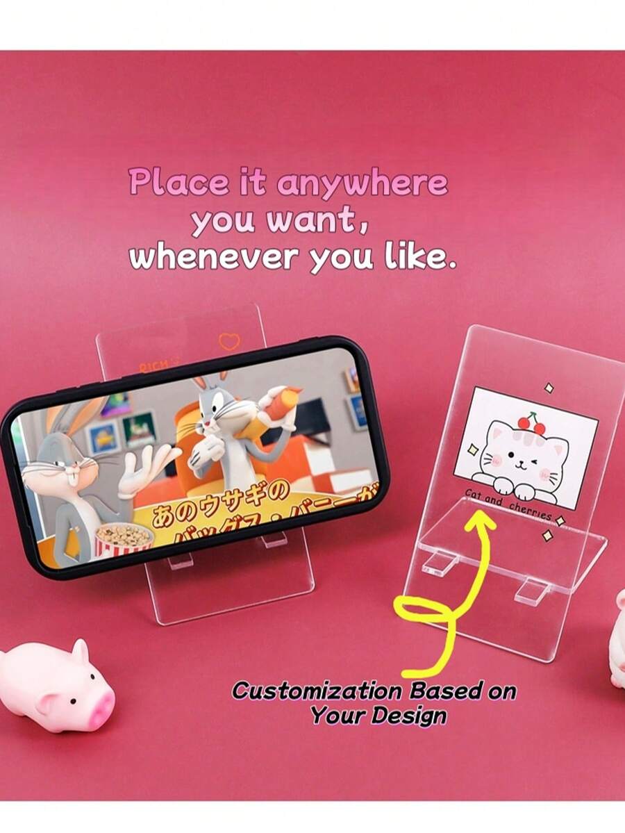 1pc Customized Acrylic Phone Stand, Personalized With Picture, Text, Cartoon, Anime, Transparent Desktop Slouchy Bracket, Best Gift For Friends