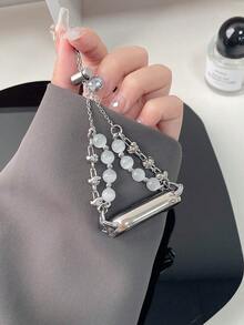 1 pieza Pulsera de mujer con piedra de ojo de gato apta para Xiaomi Mi Band 10/9, rastreador de fitness inteligente 8/7, Band 10/9/8/7, de moda y elegante para el verano - Collar de ojo de gato blanco - Ver 5