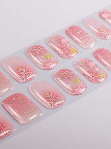 20 片圣诞半固化凝胶指甲贴，秋冬孔眼雪花闪光自粘凝胶指甲全贴，易于修甲，防碎，适合女孩居家 DIY 指甲贴，送给女孩的礼物