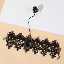 1 Piece, Dark Style Niche Design, Lace Rose, Finger Bracelet, Retro Gothic Lolita Flower Bracelet, - 黑色 - 查看 11