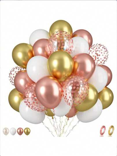 36pcs/Set Rose Gold Balloon Set, Rose Gold And Gold Birthday Balloons, 10/12 Inch Metallic Gold White Latex Balloons, Rose Gold Glitter Balloons, Suitable For Girl, Lady Birthday, Baby Shower, Wedding Decor