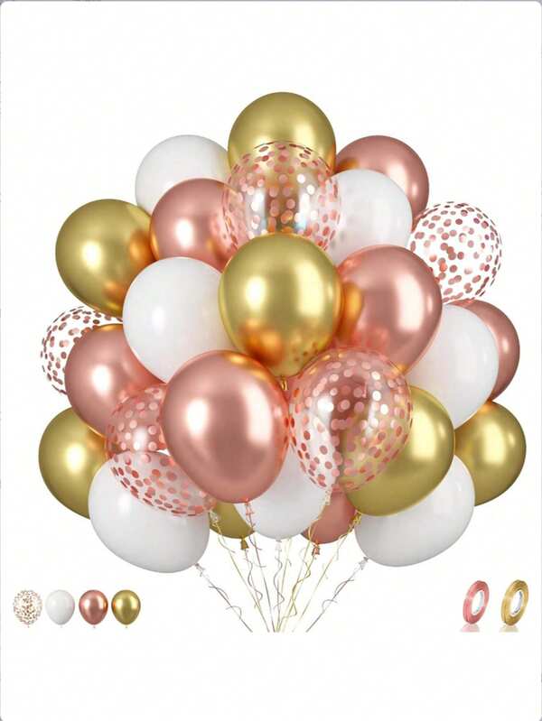 36pcs/Set Rose Gold Balloon Set, Rose Gold And Gold Birthday Balloons, 10/12 Inch Metallic Gold White Latex Balloons, Rose Gold Glitter Balloons, Suitable For Girl, Lady Birthday, Baby Shower, Wedding Decor
