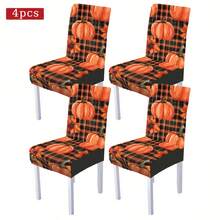 1/4/5/6/7/36pcs Thanksgiving Plaid, Line, Pumpkin & Maple Leaf Print Chair Cover/Seat Covers Set, Suitable For Indoor Home, Restaurant, Hotel, Ideal For Modern Daily Decor. Tablecloth Fits Square Dining Table, Elastic Chair Covers Are Washable. - Multicolor - View 19