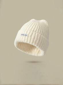 1 件女士可爱耳朵设计针织帽，保暖耳朵保护，时尚百搭无檐帽，秋冬