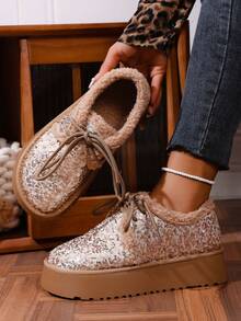 2025 New Women Fashion Flat Comfortable Sequin Hollow Out Shoes For Winter