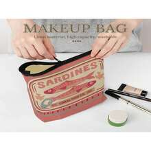 复古沙丁鱼图案男女通用化妆包，可折叠大容量拉链袋，方便的旅行必备品，多功能零钱包，铅笔盒，适合送给孩子、朋友、同学、老师、情人节、圣诞节、感恩节、母亲节、儿童节、返校节、毕业典礼的绝佳礼物 - 珊瑚粉 - 查看 3
