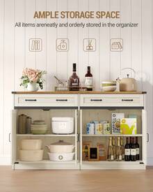 HaluPeit Kitchen Storage Cabinet, Bathroom Storage Cabinet, Coffee Bar, Modern Farmhouse Buffet Cabinet With Storage, Sideboard Cabinet With 2 Doors And 1 Drawer, Kitchen Storage Cabinets With Adjustable Shelves For Dining Room, White Brown - trắng nâu - Xem 10