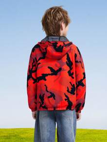 Kids' Casual Loose Camo Waterproof Windbreaker Hooded Jacket - Red - View 2