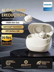 Philips TAT2320 In-Ear Bluetooth Wireless Headphones, Low Latency, No Ear Pressure, Featherlight Fit, Sleep-Friendly, Smart Call Noise Cancellation, Compatible with iOS Android - 白色 - 查看 1